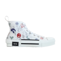 Dior High Top White Printed Oblique Canvas Trainers White