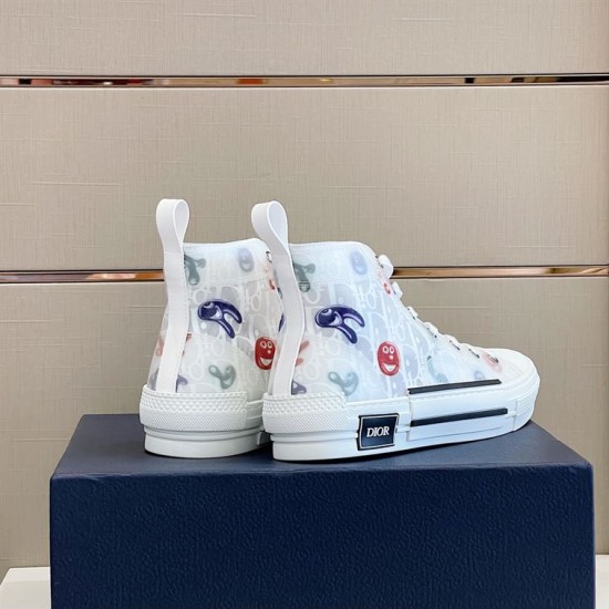 Dior B23 High Top White Printed Oblique Canvas Trainers Rear View Rear view of Dior B23 High Top White Printed Oblique Canvas Trainers showing heel tabs