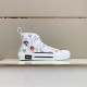 Dior B23 High Top White Printed Oblique Canvas Trainer Shelf Display Dior B23 High Top White Printed Oblique Canvas Trainer side view on display shelf