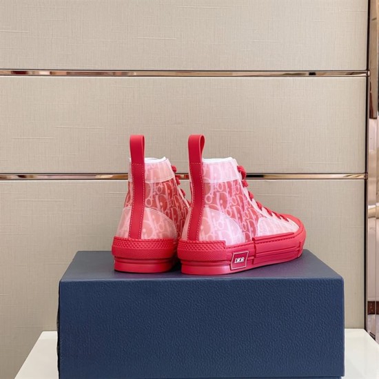 Dior B23 High Top Oblique Red Trainers Heel View in red and white Dior B23 High Top Oblique Red Trainers rear heel view showing pull tabs and logo in red and white