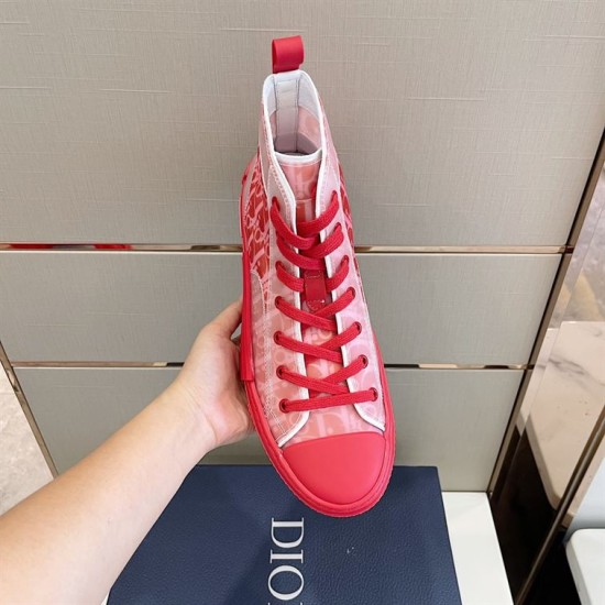 Dior B23 High Top Oblique Red Trainers Top View in red and white Dior B23 High Top Oblique Red Trainers top-down angle showing lacing and interior in red and white