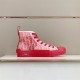 Dior B23 High Top Oblique Red Trainers Profile in red and white Dior B23 High Top Oblique Red Trainers profile view on white shelf