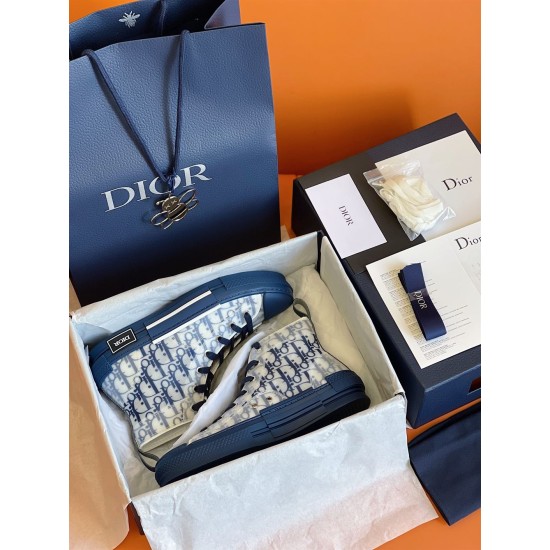 Dior B23 High-Top Oblique Canvas Blue Trainers Box Set Dior B23 High-Top Oblique Canvas Blue Trainers in box with accessories and bag
