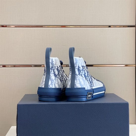 Dior B23 High-Top Oblique Canvas Blue Trainers Heel View Rear view of Dior B23 High-Top Oblique Canvas Blue Trainers showing heel tabs