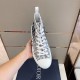 Dior B23 Trainer Overhead View in white and grey Top-down overhead view of single white Dior B23 trainer upper in white and grey