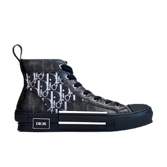 Dior High-Top Dark Grey Trainers Side Profile View in grey and white Dior High-Top Oblique Canvas Dark Grey Trainers profile view on white background