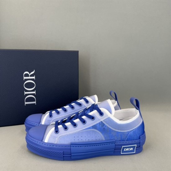 Pair of Dior B23 Low-Top Oblique Print Blue Trainers angled side view