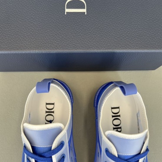 Dior B23 Low-Top Oblique Print Blue Trainers close-up collar and tongue view