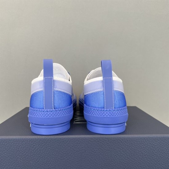 Pair of Dior B23 Low-Top Oblique Print Blue Trainers rear heel view
