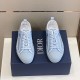 Pair of Dior B23 Light Blue Trainers Front Angle in light blue and white Top down front view of pair of light blue Dior B23 trainers on blue box in light blue and white