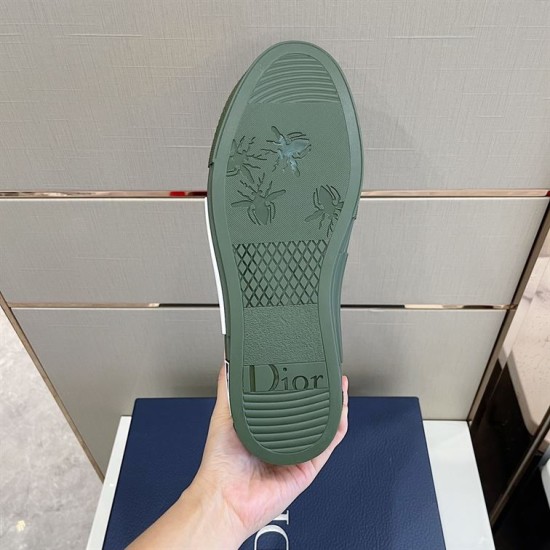 Dior B23 Low Top Trainers Green Oblique Canvas sole view showing olive green tread and embossed motifs in green and white
