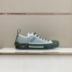 Dior B23 Low Top Trainers Green Oblique Canvas side profile display on a shelf in green and white