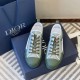 Dior B23 Low Top Trainers Green Oblique Canvas overhead shot of pair alongside branded packaging in green and white