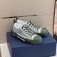 Dior B23 Low Top Trainers Green Oblique Canvas pair positioned together on shoebox in green and white