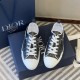 Dior B23 Low Top Black Monogram Canvas Trainers Pair View in black and white Dior B23 Low Top Black Monogram Canvas Trainers pair presented on blue shoe box in black and white