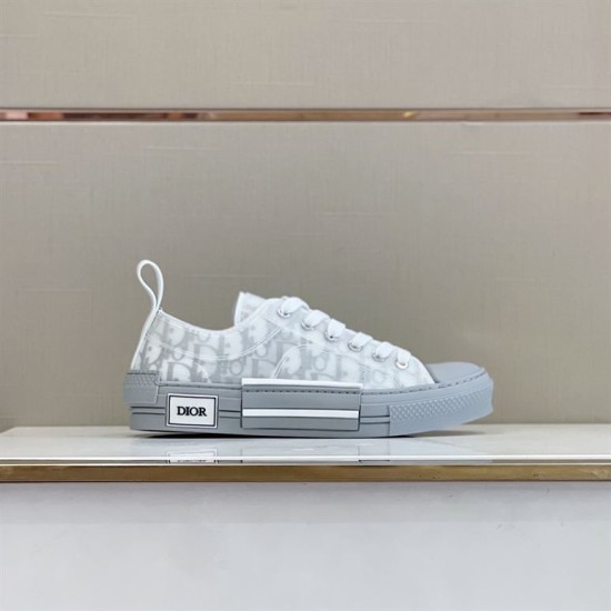 Dior B23 Low Top Grey Oblique Canvas Trainers Display View Dior B23 Low Top Grey Oblique Canvas Trainers presented on display shelf