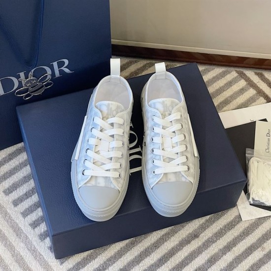 Dior B23 Low Top Grey Oblique Canvas Trainers with Packaging Pair of grey oblique trainers alongside packaging and accessories