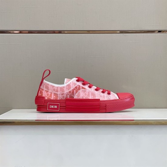 Dior B23 Low Top Red Oblique Canvas Trainers profile on display shelf