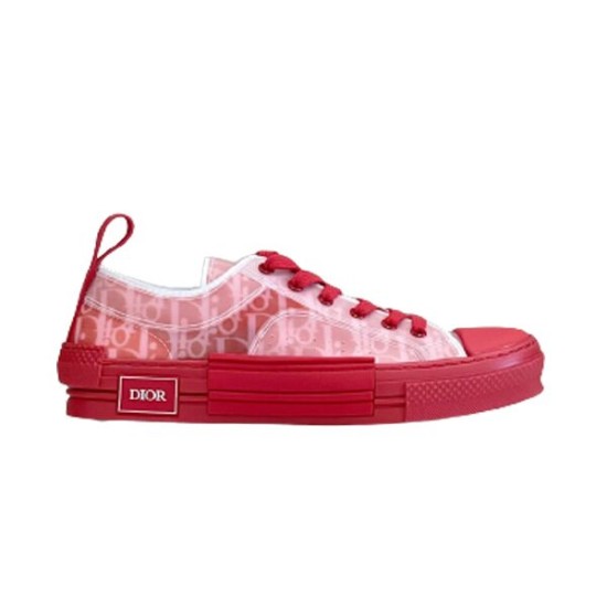 Dior B23 Low Top Red Oblique Canvas Trainers side profile view