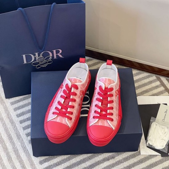 Pair of Dior B23 Low Top Red Oblique Canvas Trainers with shoebox and packaging
