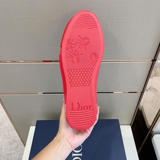 Bottom sole view of Dior B23 Low Top Red Oblique Canvas Trainer showing tread