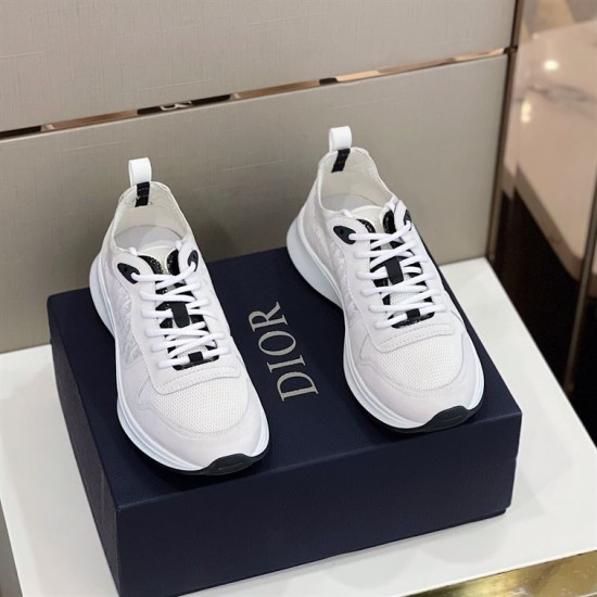 Dior B25 Runner Monogram Low Top White Trainers Pair Top View Top front view of pair of Dior B25 Runner Monogram Low Top White Trainers on shoe box