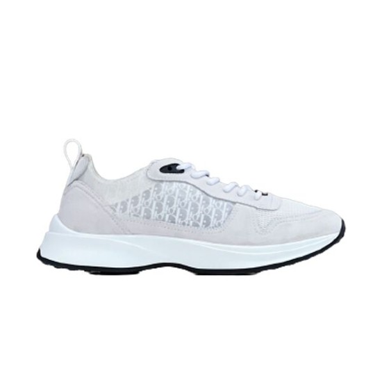 Dior B25 Runner Monogram Low Top White Trainers Profile View Side profile view of Dior B25 Runner Monogram Low Top White Trainers with suede overlays