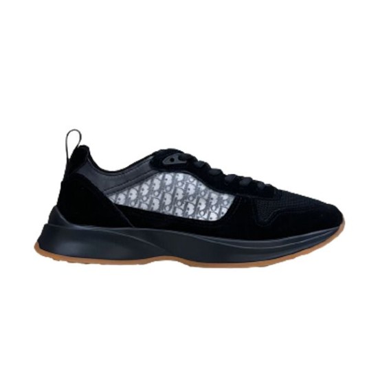 Dior B25 Runner Trainers Side Profile View in black Dior B25 Runner Trainers in black suede and monogram canvas profile view