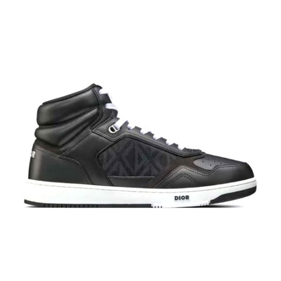 Dior B27 High-Top Black Leather Canvas Trainers Side View Dior B27 High-Top Black Leather Canvas Trainers side profile view