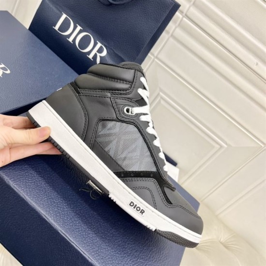 Dior B27 High-Top Black Leather Canvas Trainers Side Profile Dior B27 High-Top Black Leather Canvas Trainers held side profile view