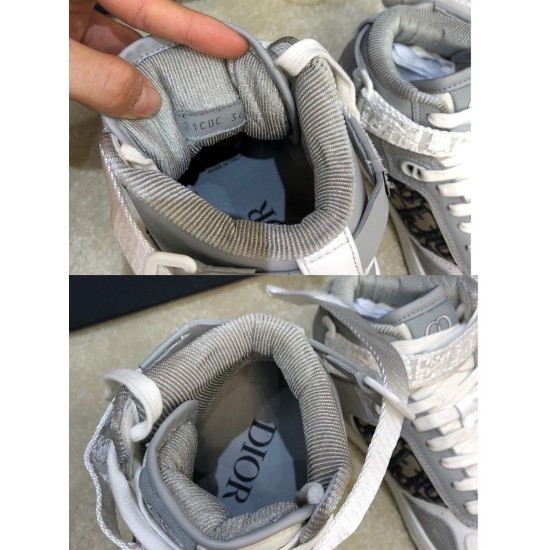 Dior B27 High-Top Grey Leather Trainers Interior Detail Close-up view of Dior B27 High-Top Grey Leather Trainers interior lining and tongue