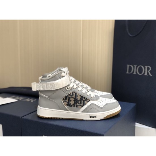 Dior B27 High-Top Grey Leather Trainers Side Elevation Dior B27 High-Top Grey Leather Trainers lateral side elevation