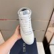 Dior High Top Leather Trainer Top View in white and grey Top-down view showing lace unit and perforated toe box of white high-top trainer in white and grey