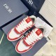 Top-down view of Dior B27 Red and White Leather Trainers highlighting perforated toe boxes and laces