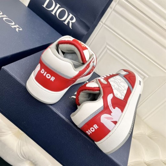 Rear angle view highlighting the red leather heel collar with Dior branding and rabbit graphic in red and white