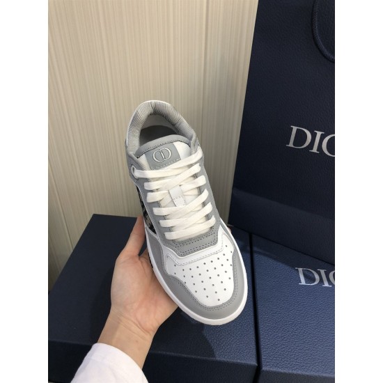 Dior B27 Low Top Grey White Canvas Low Top Trainers top-down view showing lace system and perforated toe