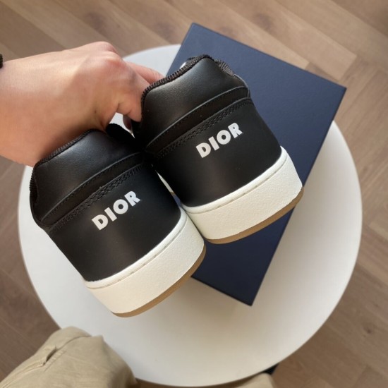 Heel view of Dior B27 black trainers displaying white printed rear logos