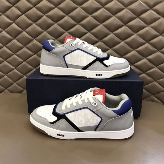 Dior B27 Low Top Grey White Canvas Trainers Pair Display Pair of Dior B27 Low Top Grey White Canvas Trainers displayed next to shoe box