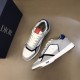 Dior B27 Low Top Grey White Canvas Trainers Angled View Angled top view of Dior B27 Low Top Grey White Canvas Trainers with branded box
