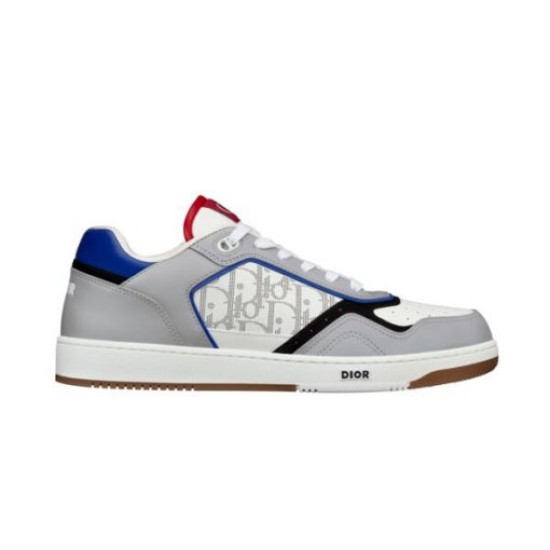 Dior B27 Low Top Grey White Canvas Trainer Lateral View Lateral profile view of Dior B27 Low Top Grey White Canvas Trainer against white background