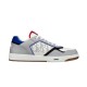 Dior B27 Low Top Grey White Canvas Trainer Lateral View Lateral profile view of Dior B27 Low Top Grey White Canvas Trainer against white background