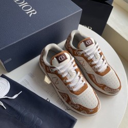 Dior Low-Top Paisley Print Tan Leather Trainers