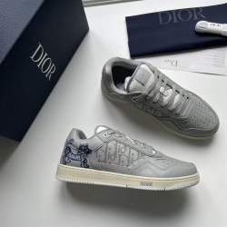 Dior Low-Top Grey Leather Trainers With Blue Tiger Detail