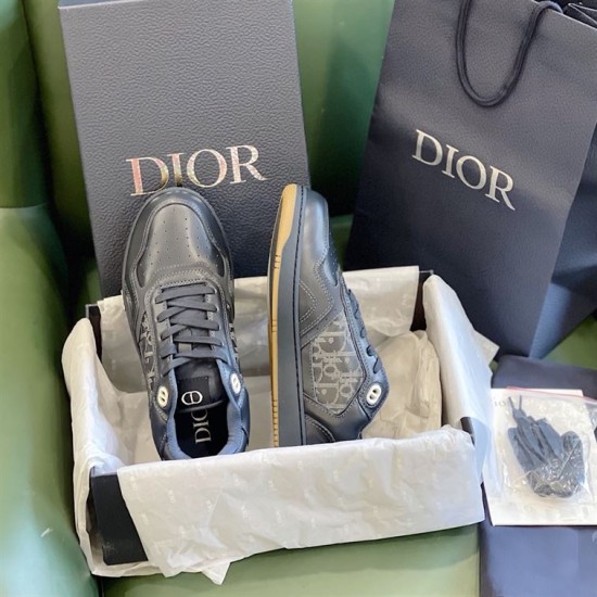 Dior B27 Low-Top Navy Blue Leather Trainers Box Packaging Dior B27 Low-Top Navy Blue Leather Trainers inside open packaging with dust bag