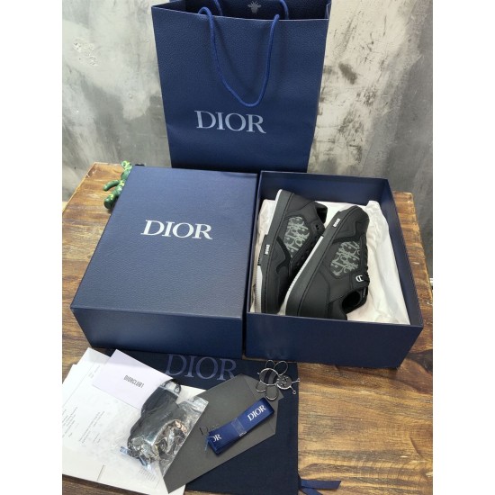 Dior B27 Low-Top Trainers In Black Leather with packaging and box