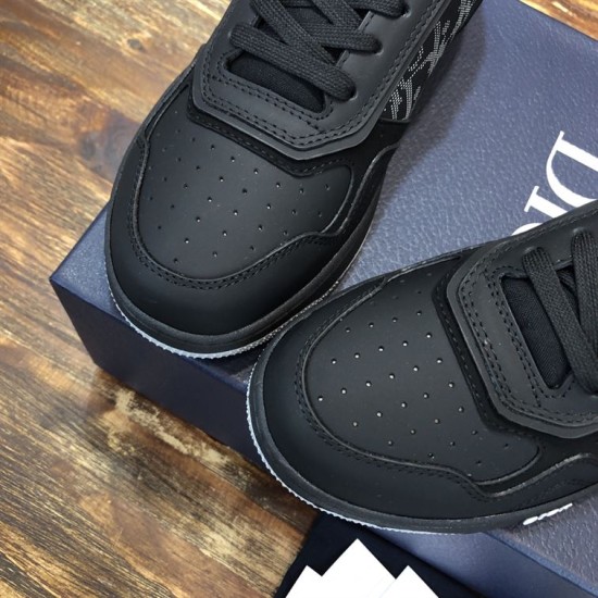 Close-up of perforated toe box on Dior B27 Low-Top Trainers In Black Leather