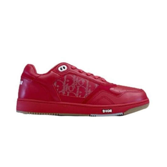Dior B27 Red Trainer Lateral Profile Full lateral side view of red Dior B27 low-top trainer