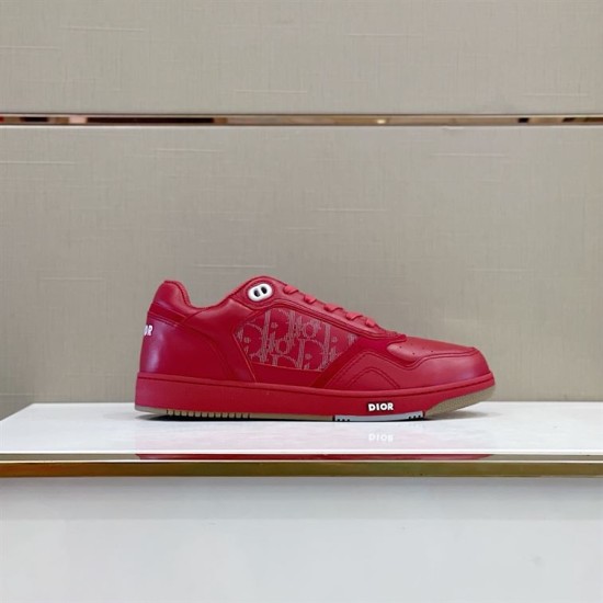 Dior B27 Low-Top Red Leather Lateral View Dior B27 red leather low-top sneaker lateral side view