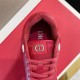 Dior B27 Red Trainer Tongue Detail Close-up of Dior B27 red trainer tongue and padded collar