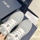 Close-up of the perforated toe cap on the Dior B27 low top grey trainer in grey and white